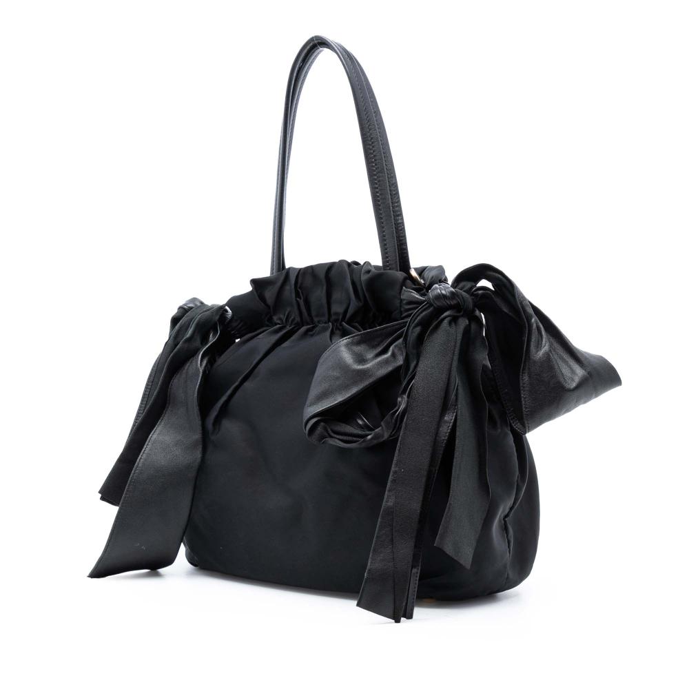 Prada B Prada Black Nylon Fabric Tessuto Logo Bow Satchel Italy