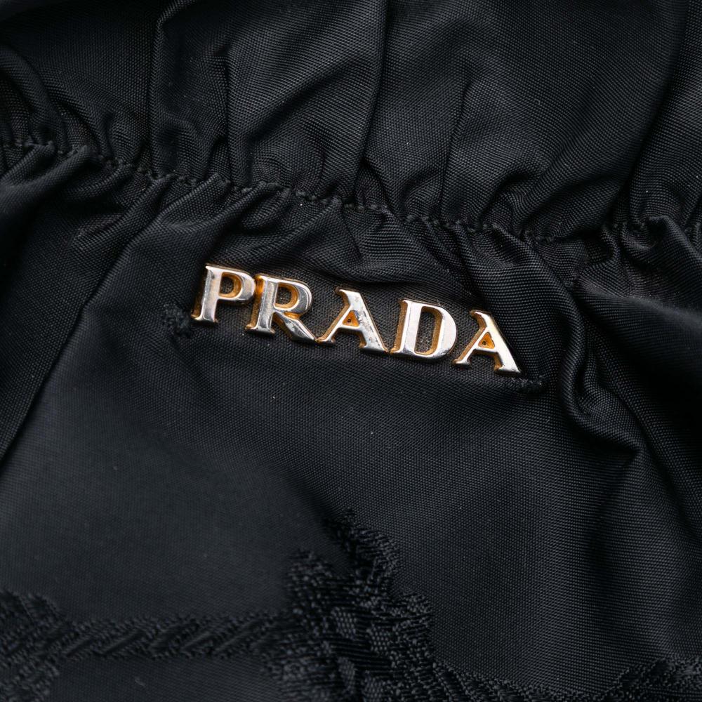 Prada B Prada Black Nylon Fabric Tessuto Logo Bow Satchel Italy