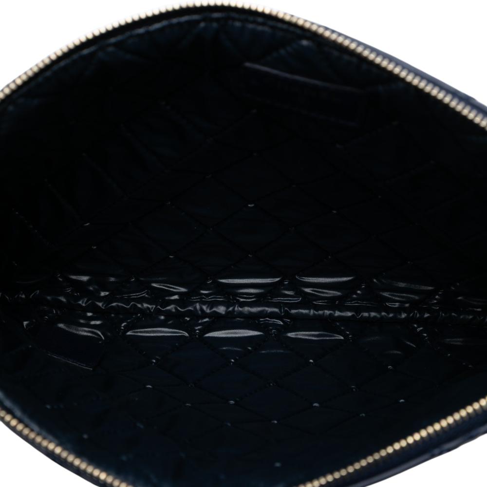 Chanel Blue Medium Quilted Lambskin Double Stitch Tassel O Case Clutch Italy