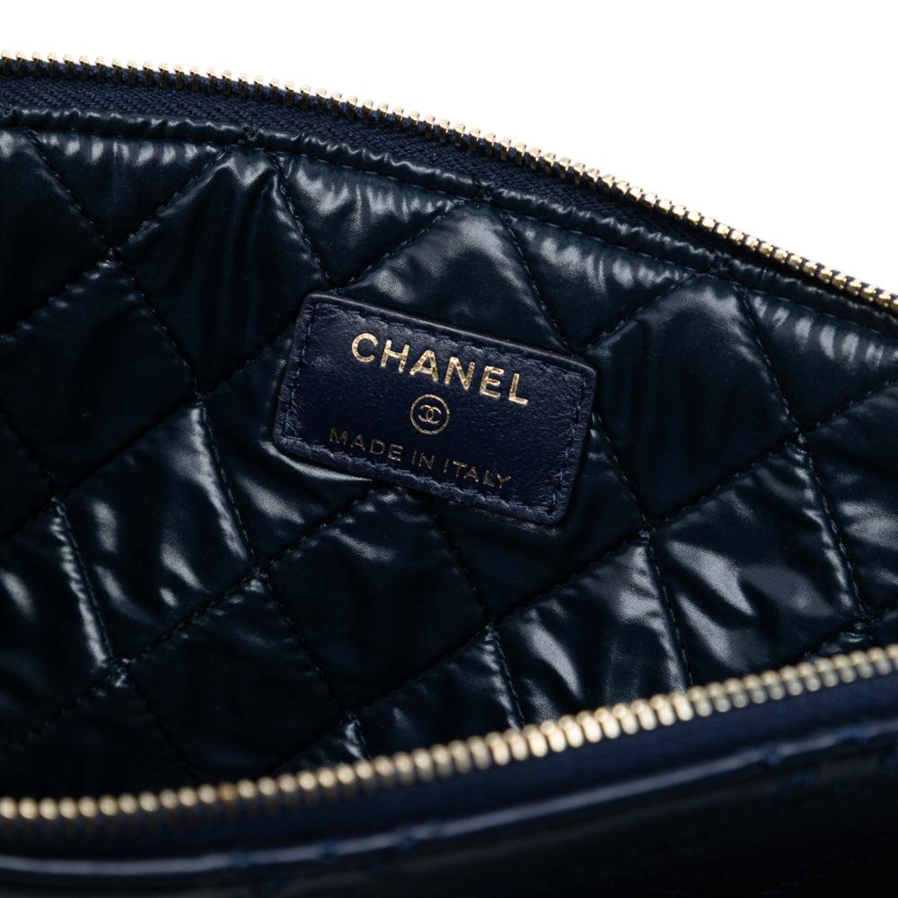 Chanel Blue Medium Quilted Lambskin Double Stitch Tassel O Case Clutch Italy