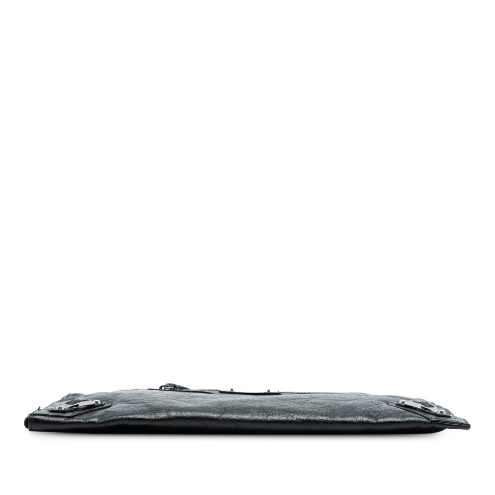 Balenciaga AB Balenciaga Black Lambskin Leather Leather Lambskin Motocross Classic Zip Around Flat Clutch Italy