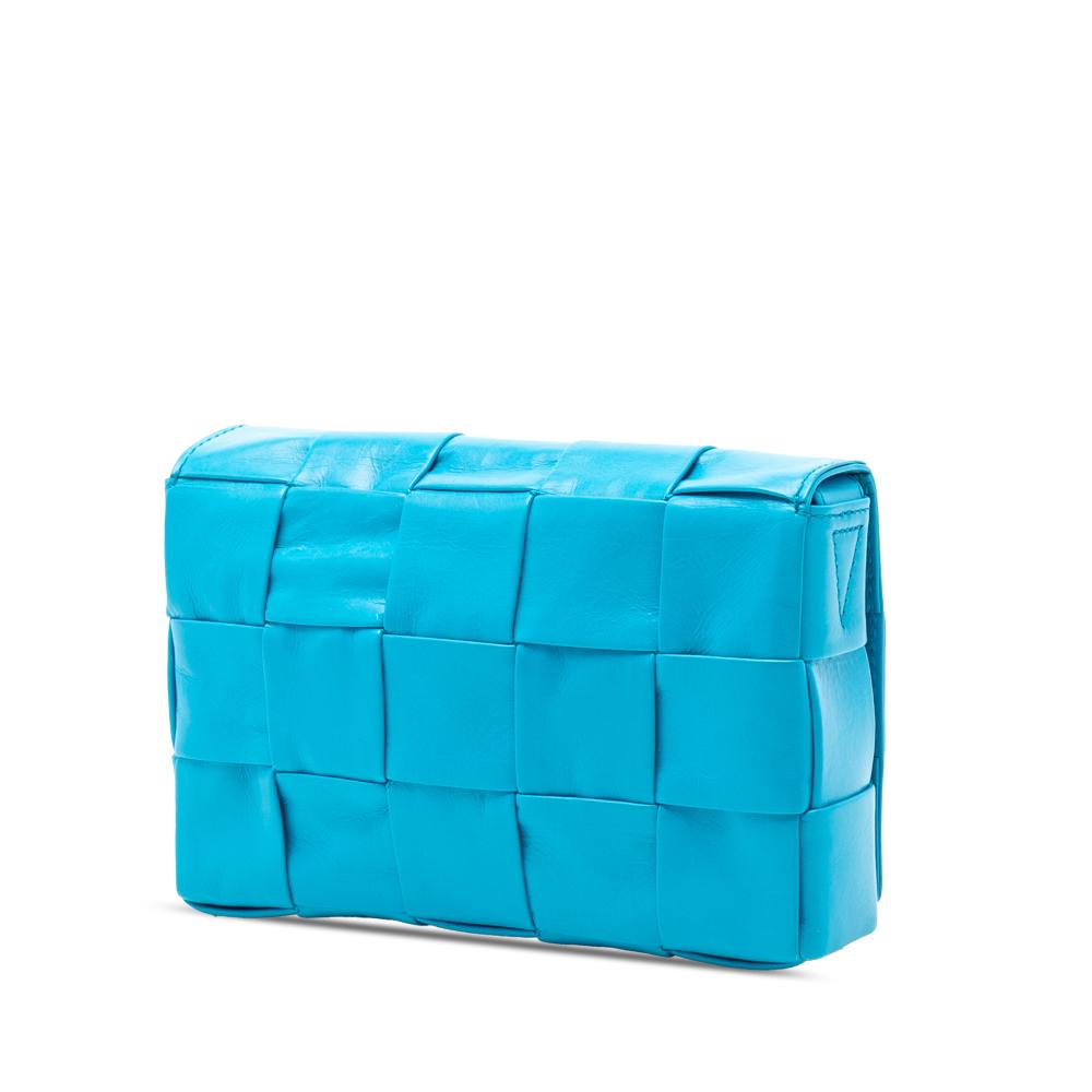 Bottega Veneta AB Bottega Veneta Blue Aqua Calf Leather Small Paper skin Intrecciato Cassette Crossbody Italy