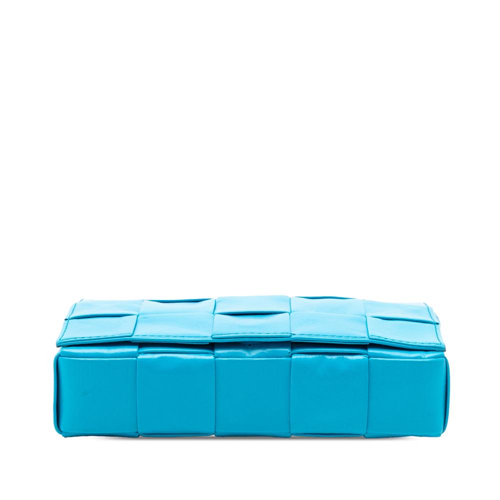 Bottega Veneta AB Bottega Veneta Blue Aqua Calf Leather Small Paper skin Intrecciato Cassette Crossbody Italy