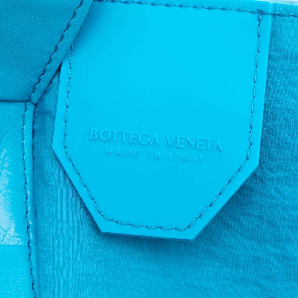Bottega Veneta AB Bottega Veneta Blue Aqua Calf Leather Small Paper skin Intrecciato Cassette Crossbody Italy