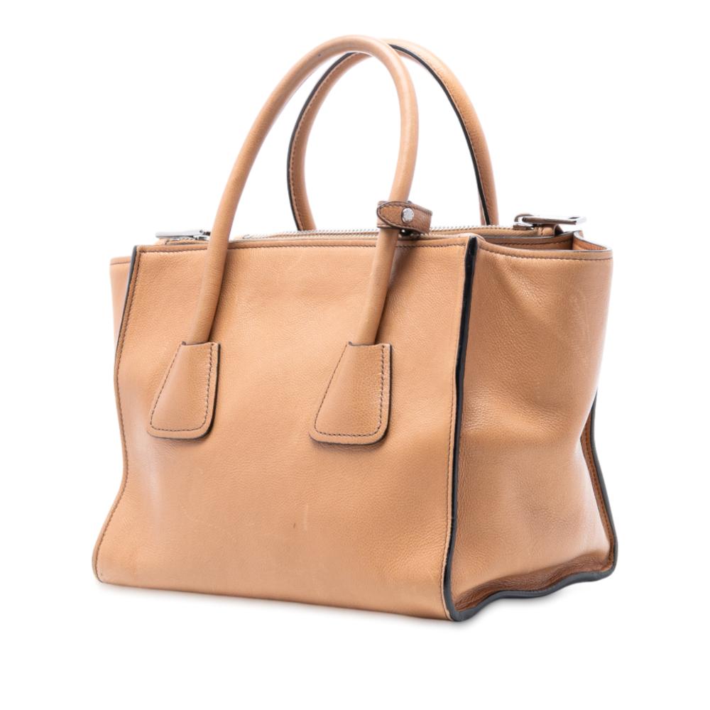 Prada B Prada Brown Light Brown Calf Leather Glace Twin Pocket Satchel Italy