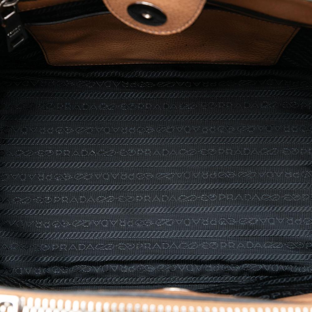 Prada B Prada Brown Light Brown Calf Leather Glace Twin Pocket Satchel Italy