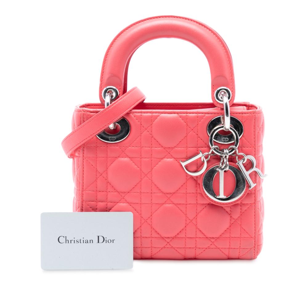 Christian Dior B Dior Pink Blush Lambskin Leather Leather Mini Lambskin Cannage Lady Dior Italy