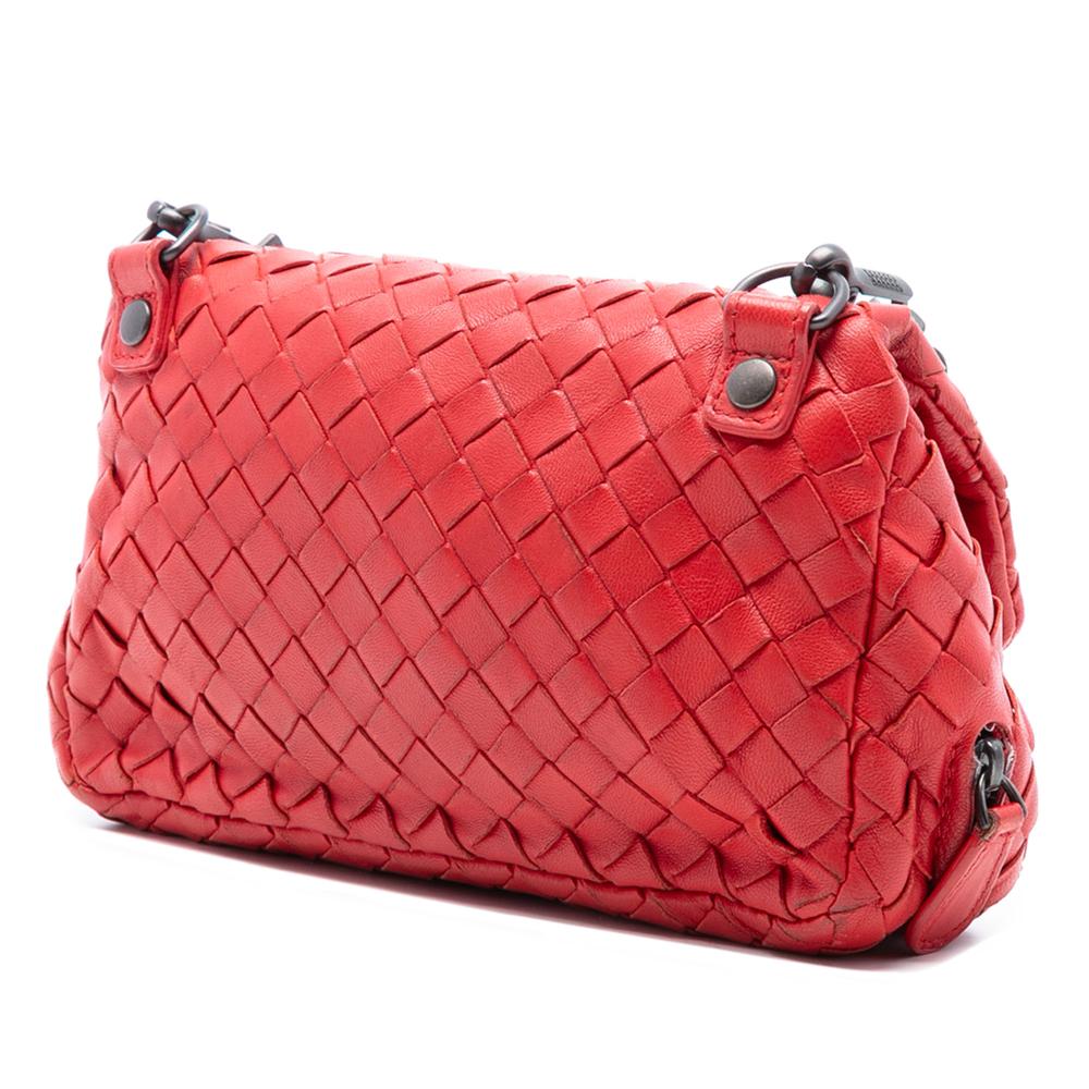 Bottega Veneta Red Mini Nappa Intrecciato Expandable Chain Flap Crossbody Italy