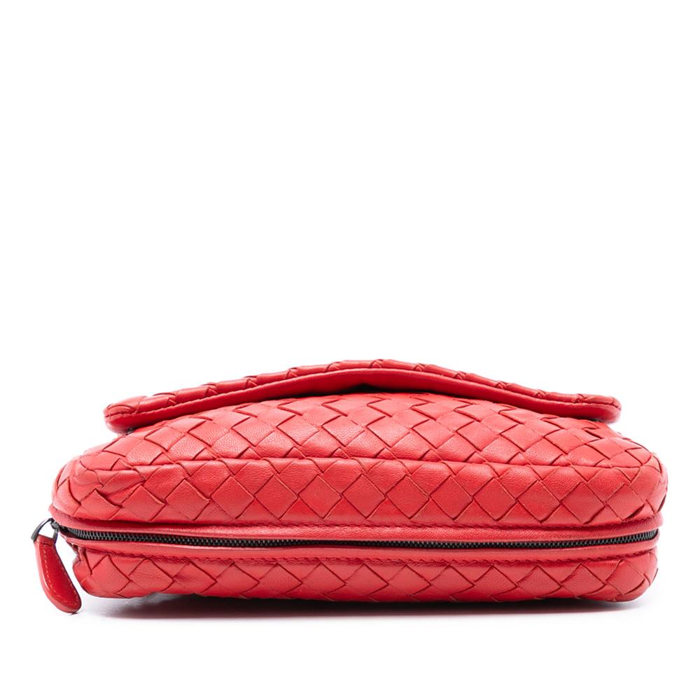 Bottega Veneta Red Mini Nappa Intrecciato Expandable Chain Flap Crossbody Italy