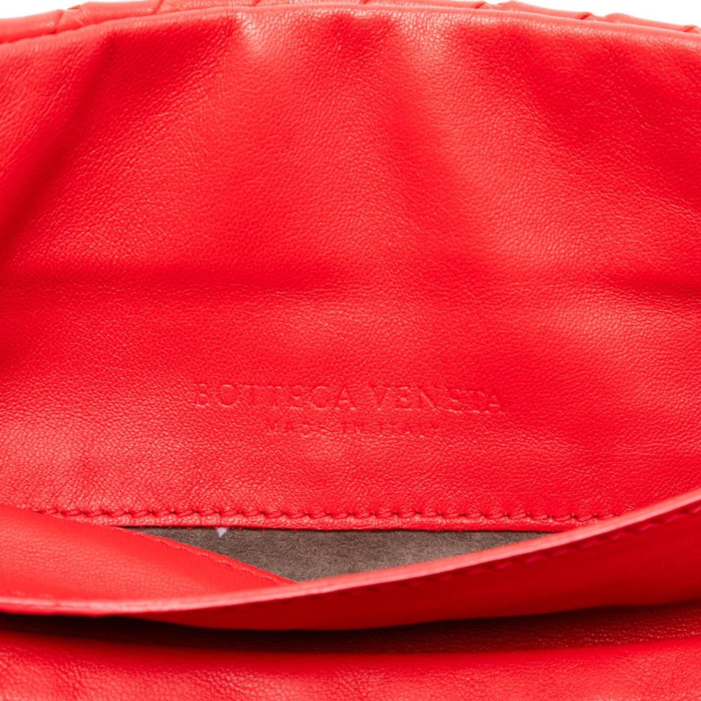 Bottega Veneta Red Mini Nappa Intrecciato Expandable Chain Flap Crossbody Italy