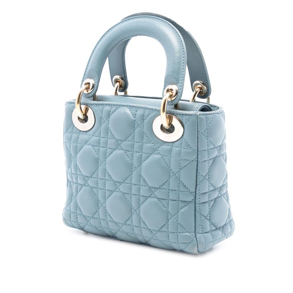 Christian Dior B Dior Blue Light Blue Lambskin Leather Leather Mini Lambskin Cannage Lady Dior Italy