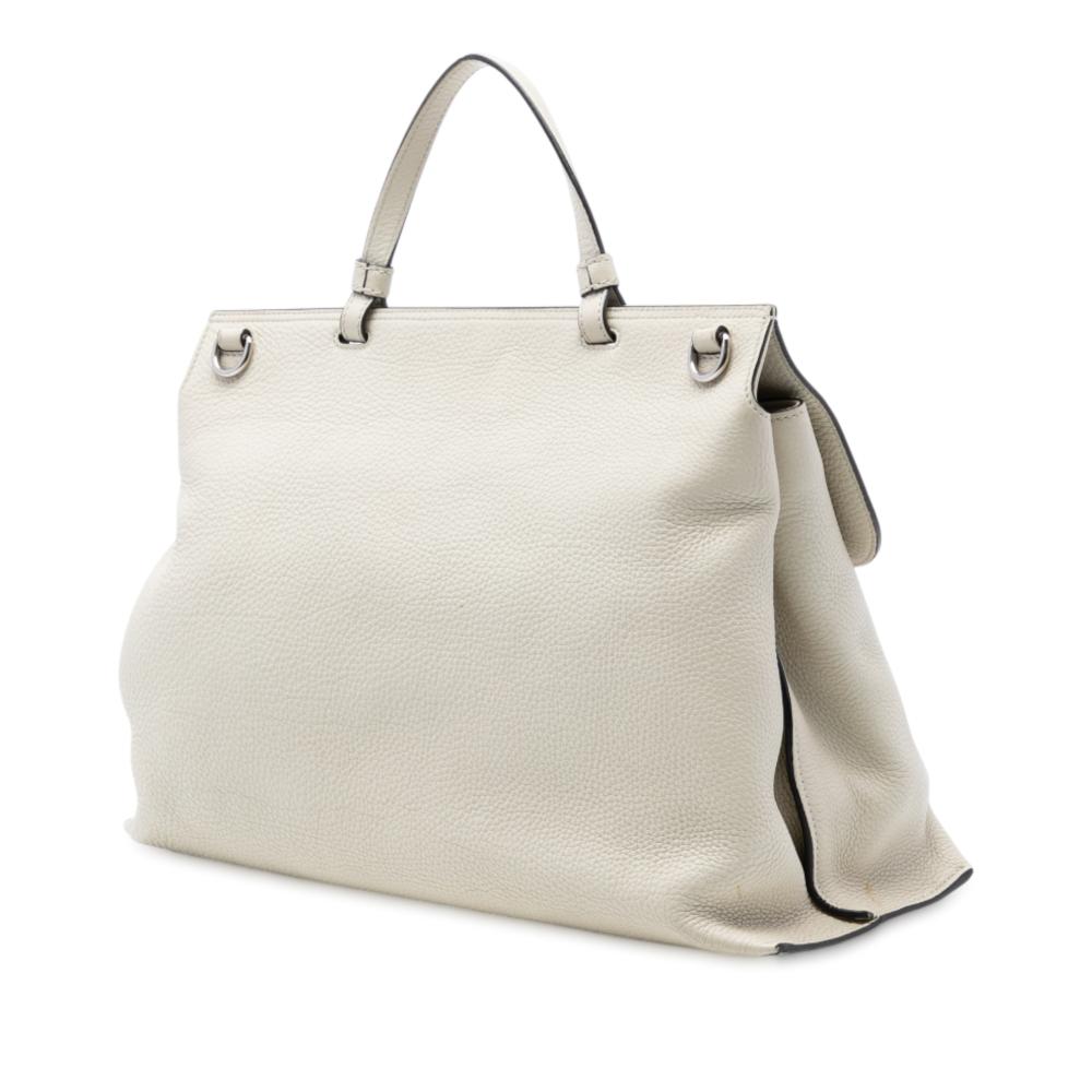 Gucci AB Gucci White Calf Leather Large Bamboo Daily Satchel Italy