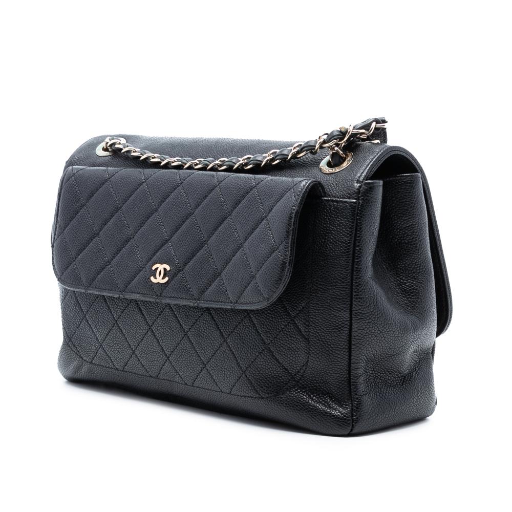 Chanel AB Chanel Black Caviar Leather Leather Quilted Caviar CC Plate Flap Pocket Shoulder Bag Italy