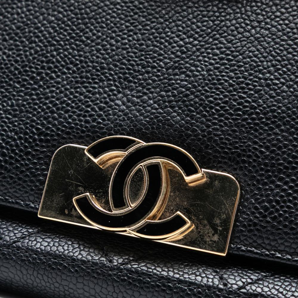 Chanel AB Chanel Black Caviar Leather Leather Quilted Caviar CC Plate Flap Pocket Shoulder Bag Italy