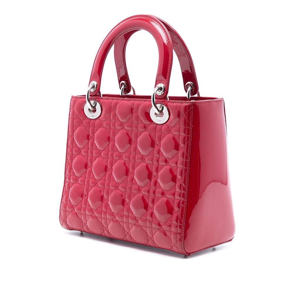 Christian Dior B Dior Red Patent Leather Leather Medium Patent Cannage Lady Dior Italy