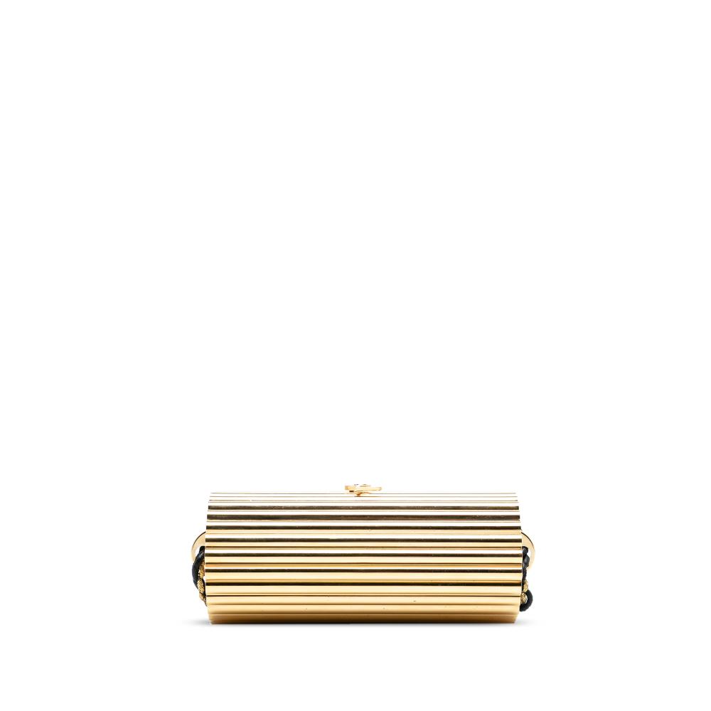 Saint Laurent B Saint Laurent Gold Gold Plated Metal Ribbed Acrylic Lambskin Fringe Monogram Opium Box Bag Italy
