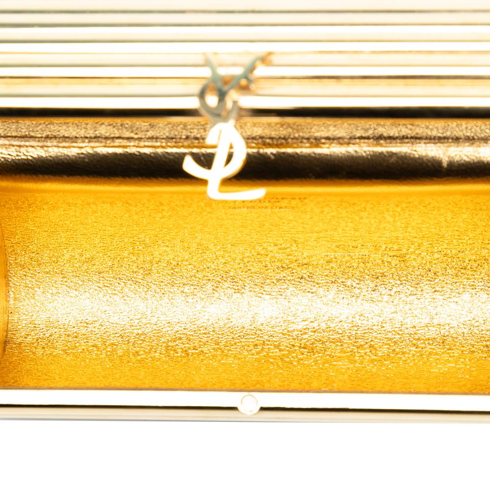 Saint Laurent B Saint Laurent Gold Gold Plated Metal Ribbed Acrylic Lambskin Fringe Monogram Opium Box Bag Italy