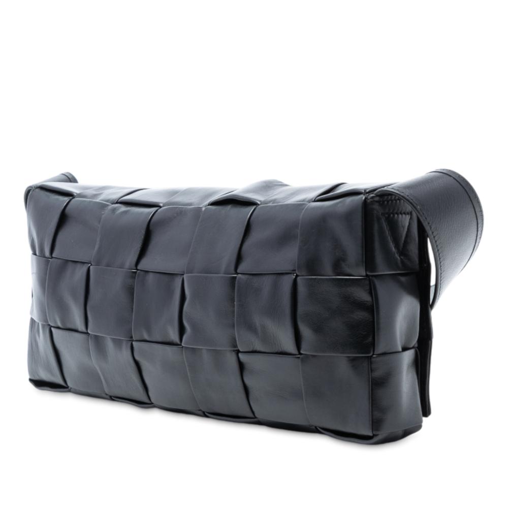 Bottega Veneta AB Bottega Veneta Black Calf Leather Stretch Paper skin Intrecciato Cassette Crossbody Italy