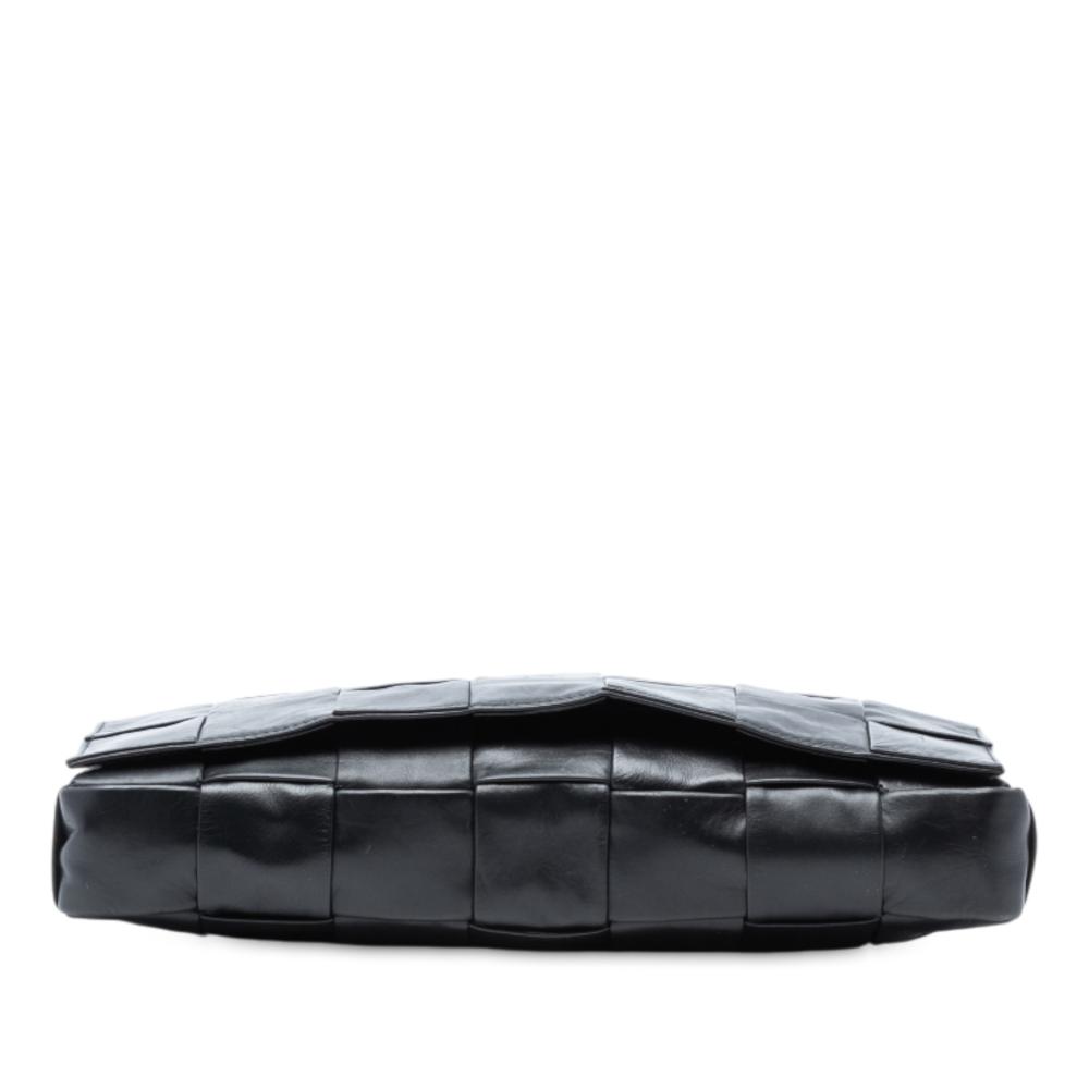 Bottega Veneta AB Bottega Veneta Black Calf Leather Stretch Paper skin Intrecciato Cassette Crossbody Italy