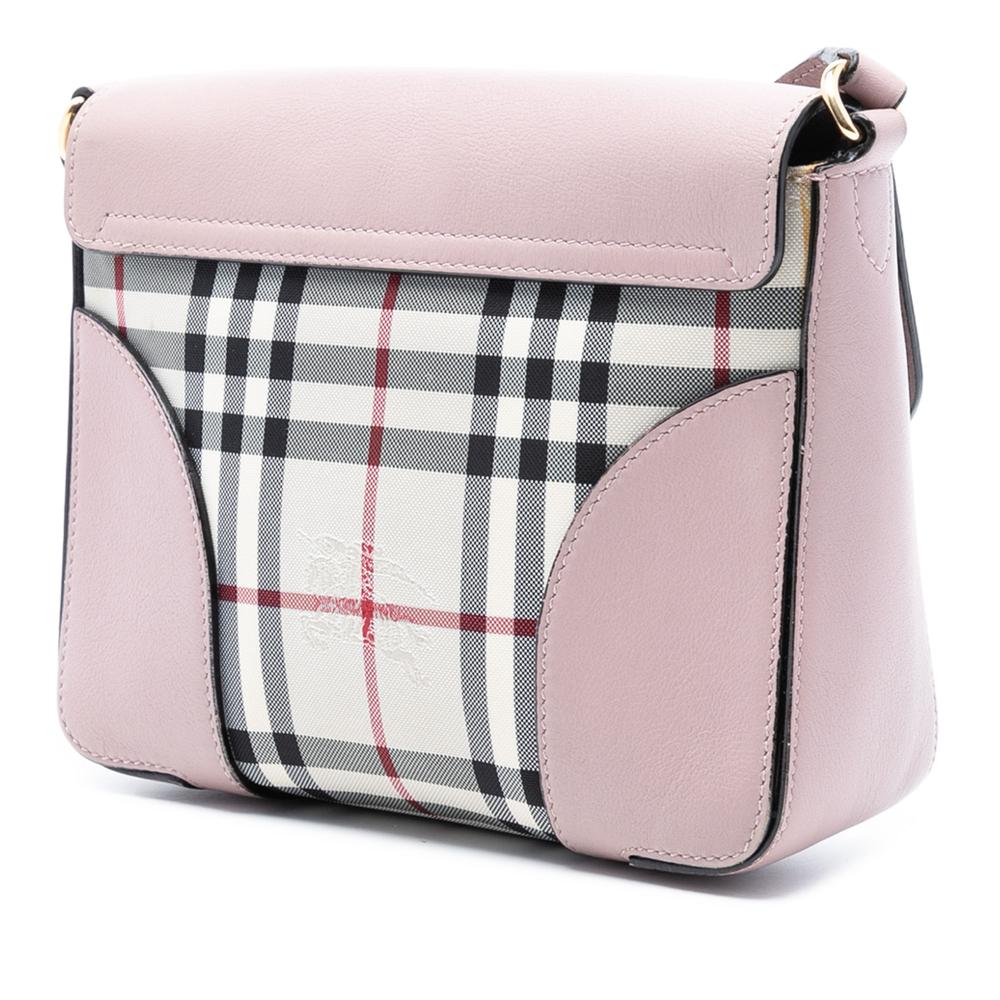 Burberry B Burberry Pink Calf Leather Small Haymarket Check Trimmed Dickens Crossbody Italy