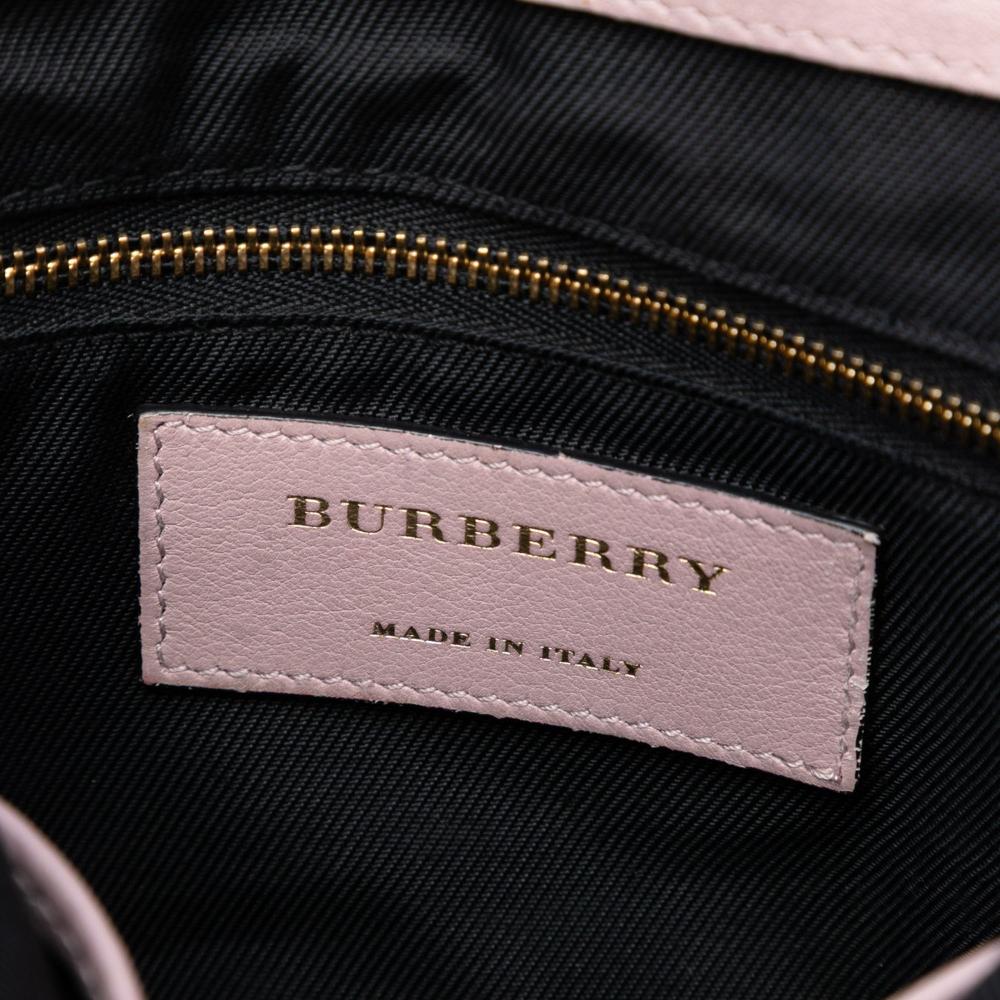 Burberry B Burberry Pink Calf Leather Small Haymarket Check Trimmed Dickens Crossbody Italy