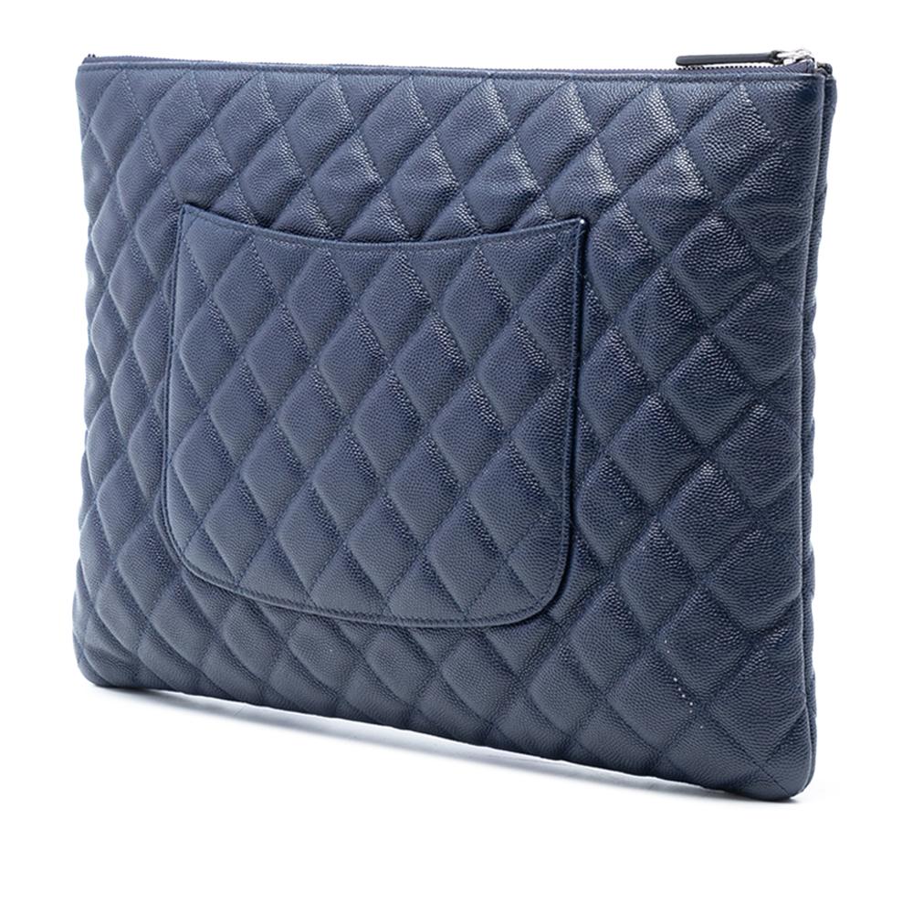 Chanel AB Chanel Blue Navy Caviar Leather Leather Large Quilted Caviar O Case Clutch Italy