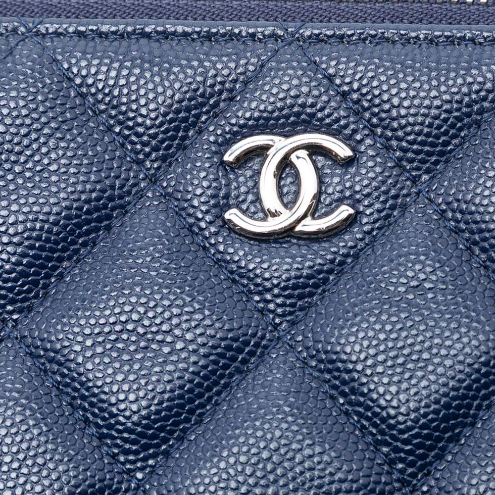 Chanel AB Chanel Blue Navy Caviar Leather Leather Large Quilted Caviar O Case Clutch Italy