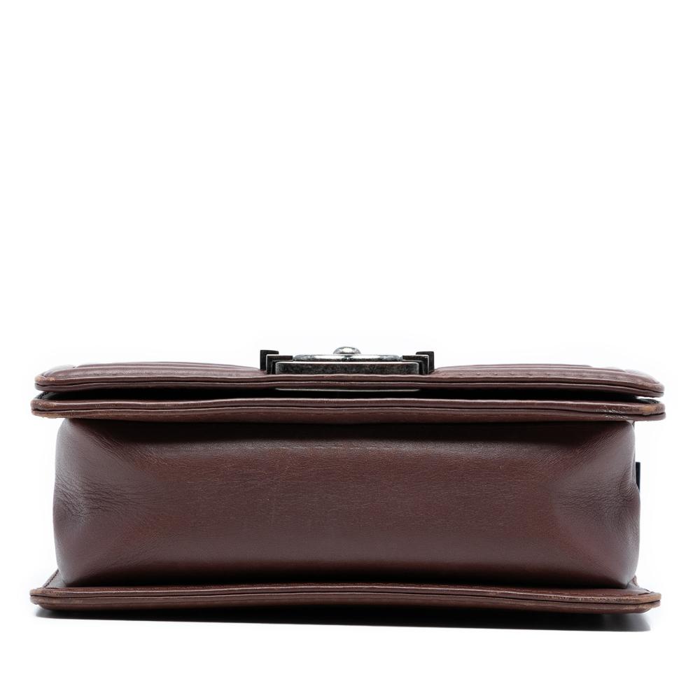 Chanel Brown Dark Brown Lambskin Leather Leather Small Quilted Lambskin Wild Stitch Boy Flap France