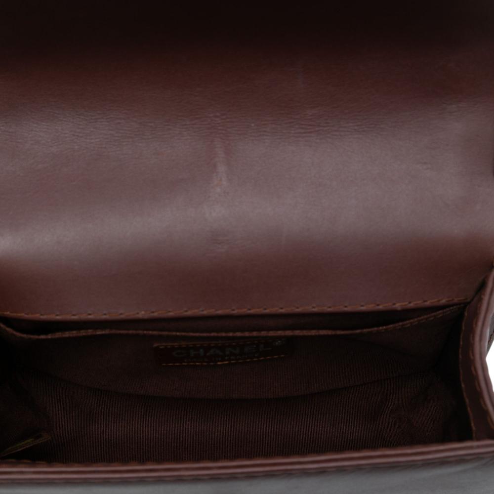 Chanel Brown Dark Brown Lambskin Leather Leather Small Quilted Lambskin Wild Stitch Boy Flap France