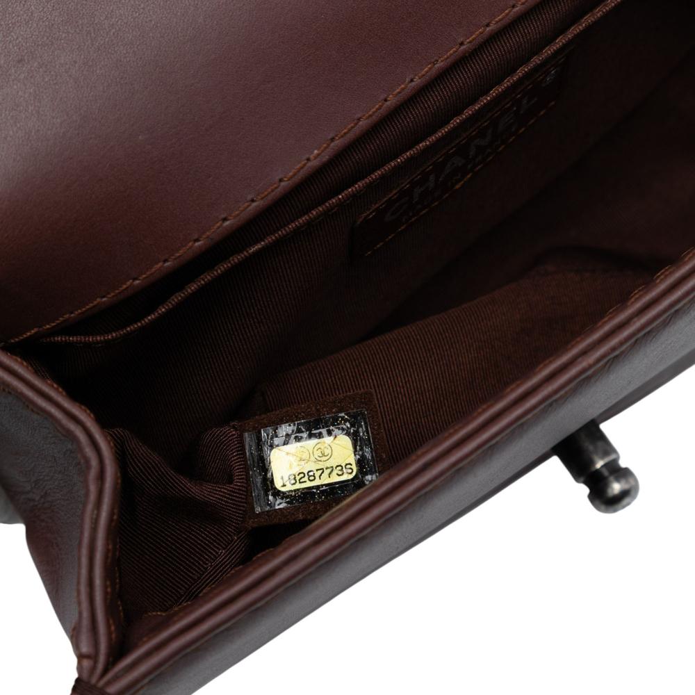 Chanel Brown Dark Brown Lambskin Leather Leather Small Quilted Lambskin Wild Stitch Boy Flap France