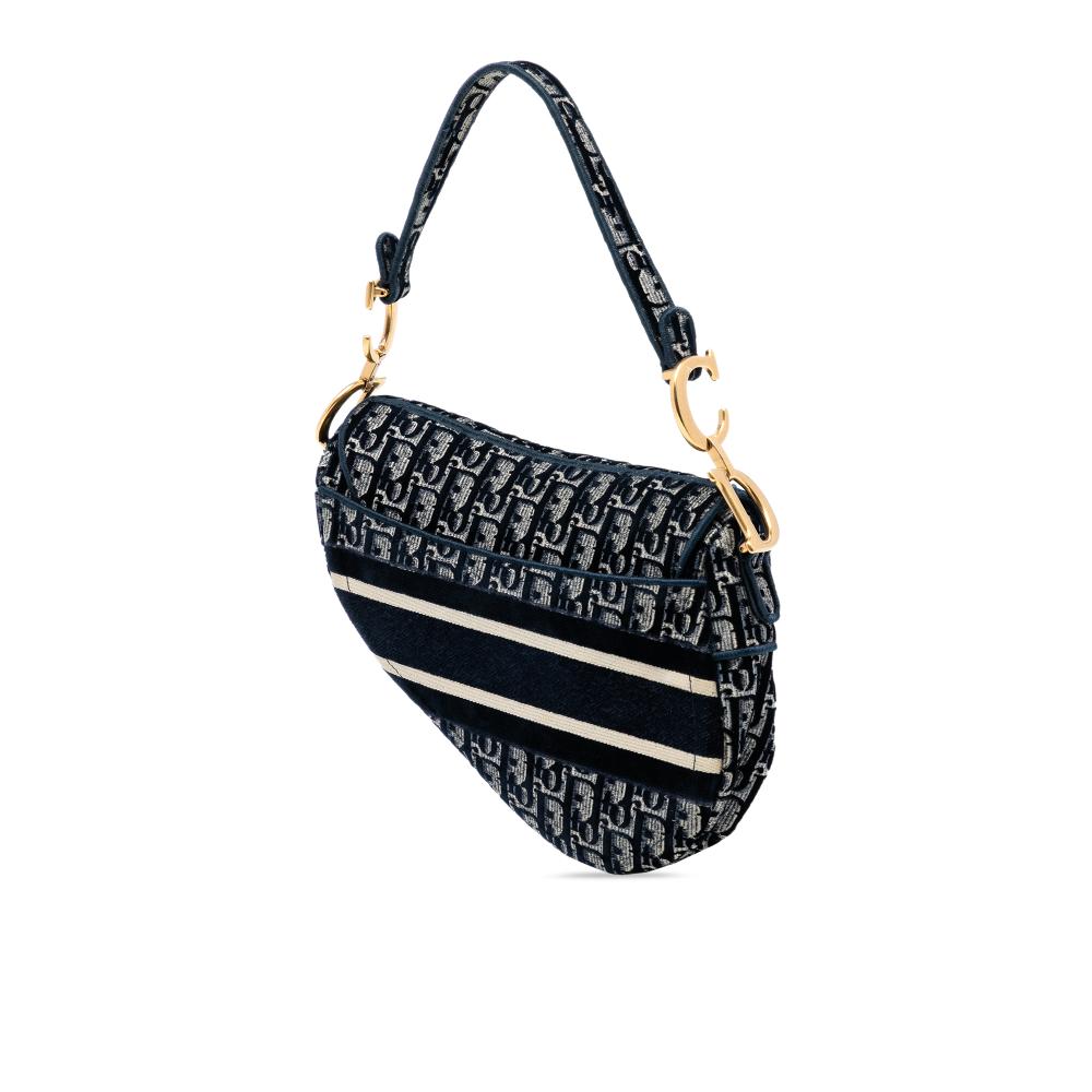 Christian Dior B Dior Blue Navy Velvet Fabric Oblique Embroidered Saddle Bag Italy