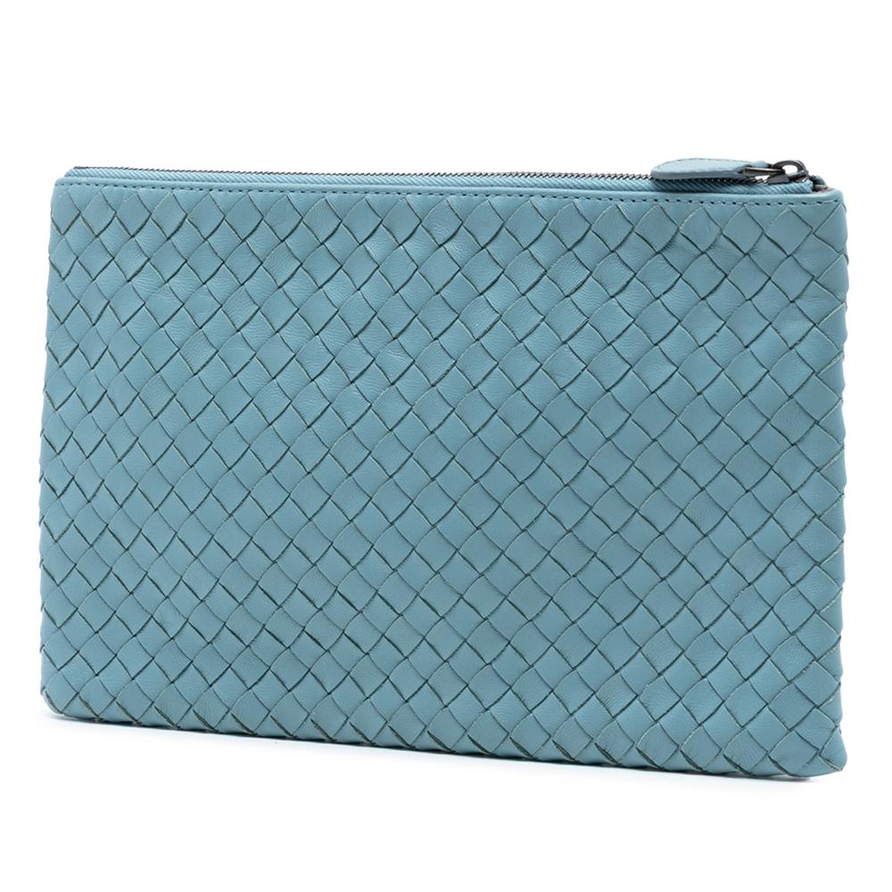 Bottega Veneta AB Bottega Veneta Blue Light Blue Nappa Leather Leather Nappa Intrecciato Clutch Italy