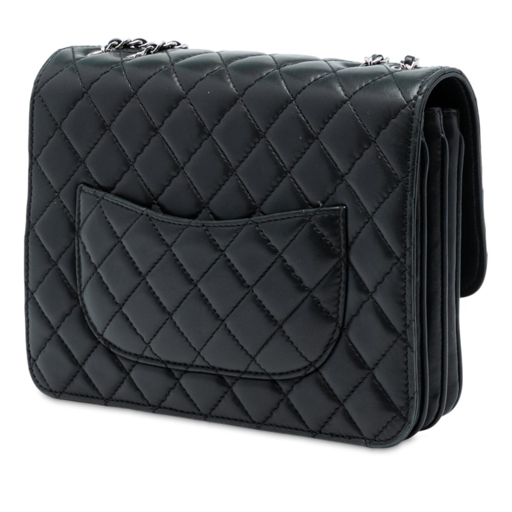 Chanel B Chanel Black Lambskin Leather Leather Medium Quilted Lambskin Clams Pocket Accordion Flap Italy