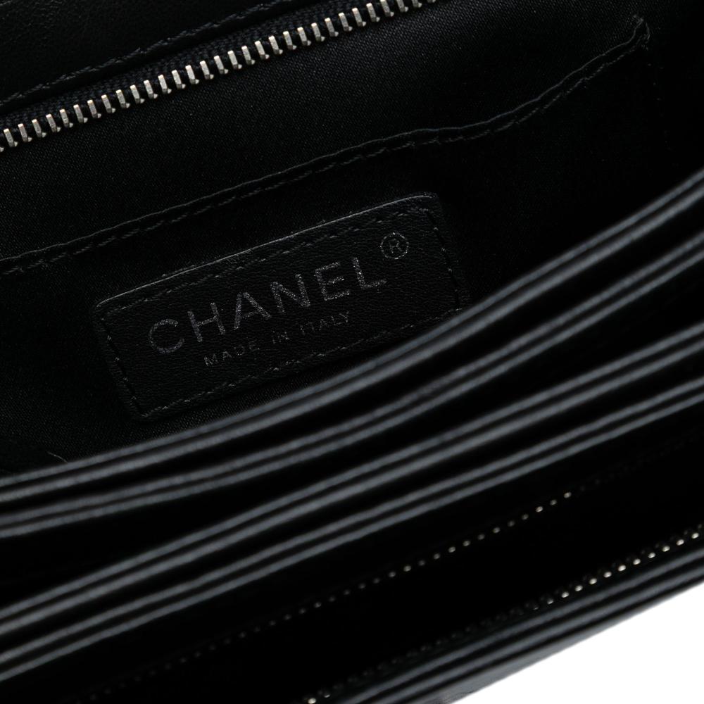 Chanel B Chanel Black Lambskin Leather Leather Medium Quilted Lambskin Clams Pocket Accordion Flap Italy