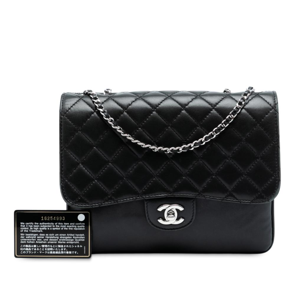 Chanel B Chanel Black Lambskin Leather Leather Medium Quilted Lambskin Clams Pocket Accordion Flap Italy