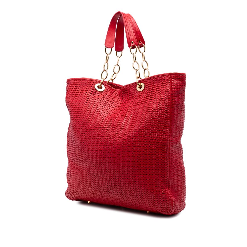 Christian Dior B Dior Red Lambskin Leather Leather Large Woven Lambskin Lady Dior Soft Shopping Tote Italy