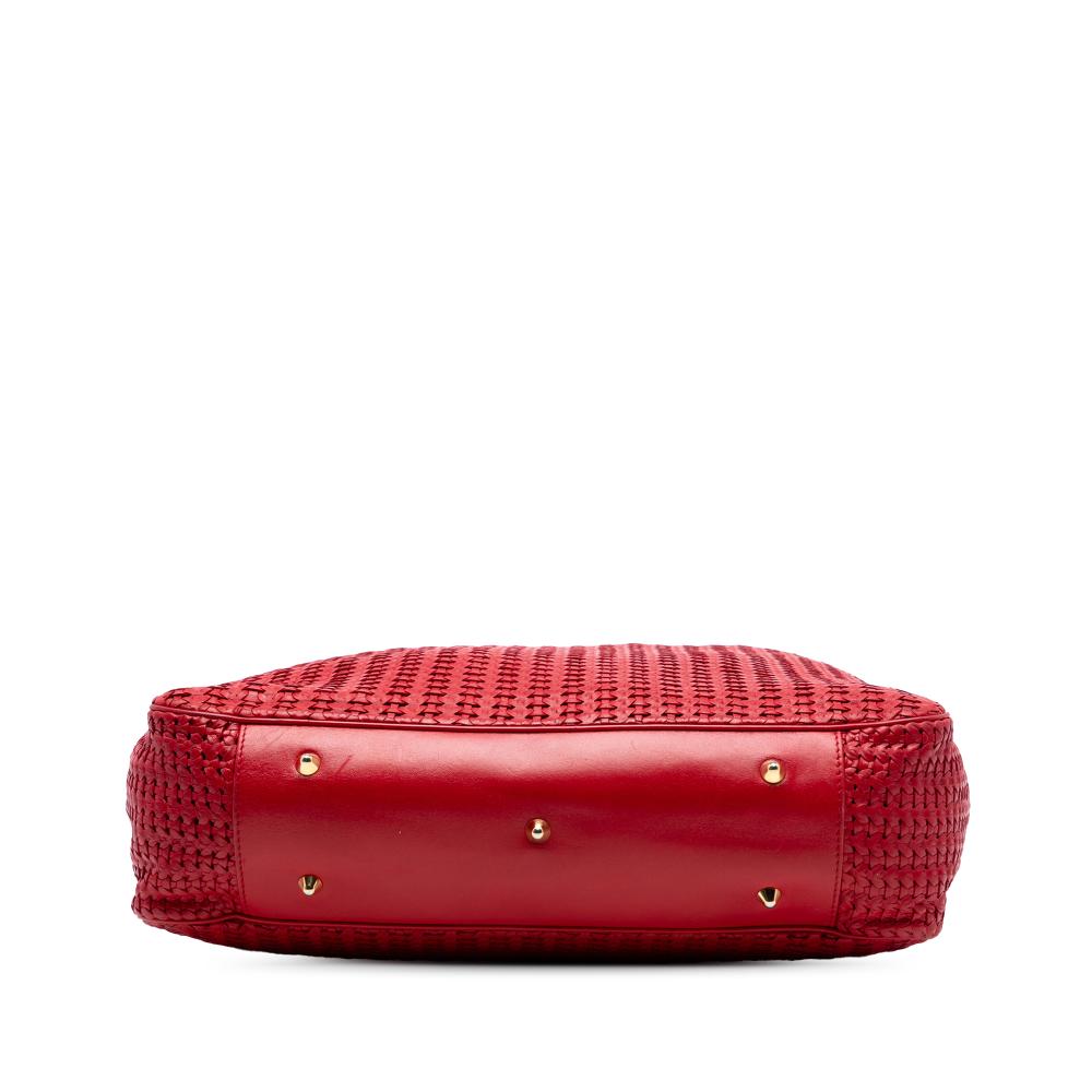 Christian Dior B Dior Red Lambskin Leather Leather Large Woven Lambskin Lady Dior Soft Shopping Tote Italy