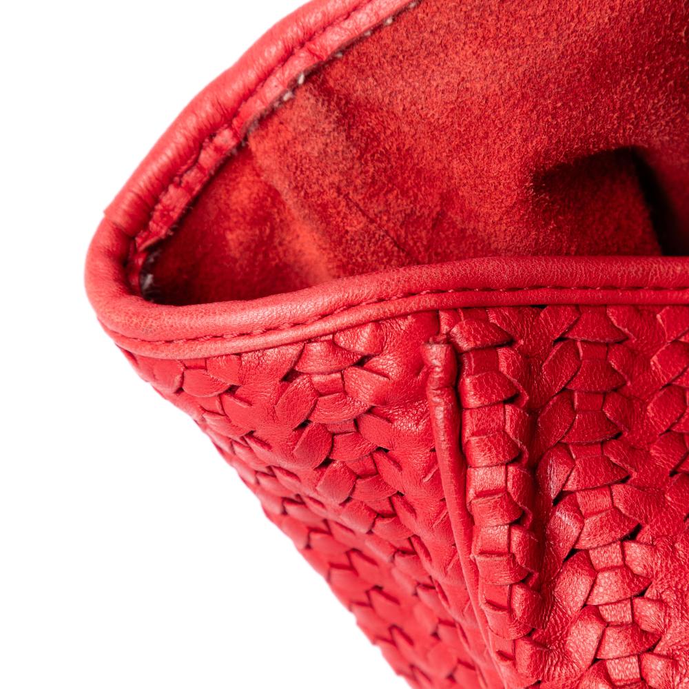 Christian Dior B Dior Red Lambskin Leather Leather Large Woven Lambskin Lady Dior Soft Shopping Tote Italy