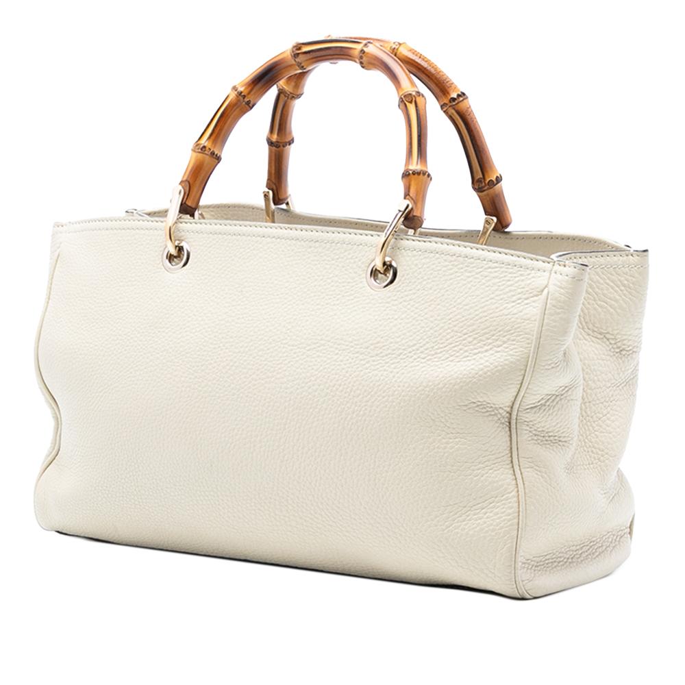 Gucci AB Gucci White Calf Leather Medium skin Bamboo Shopper Satchel Italy