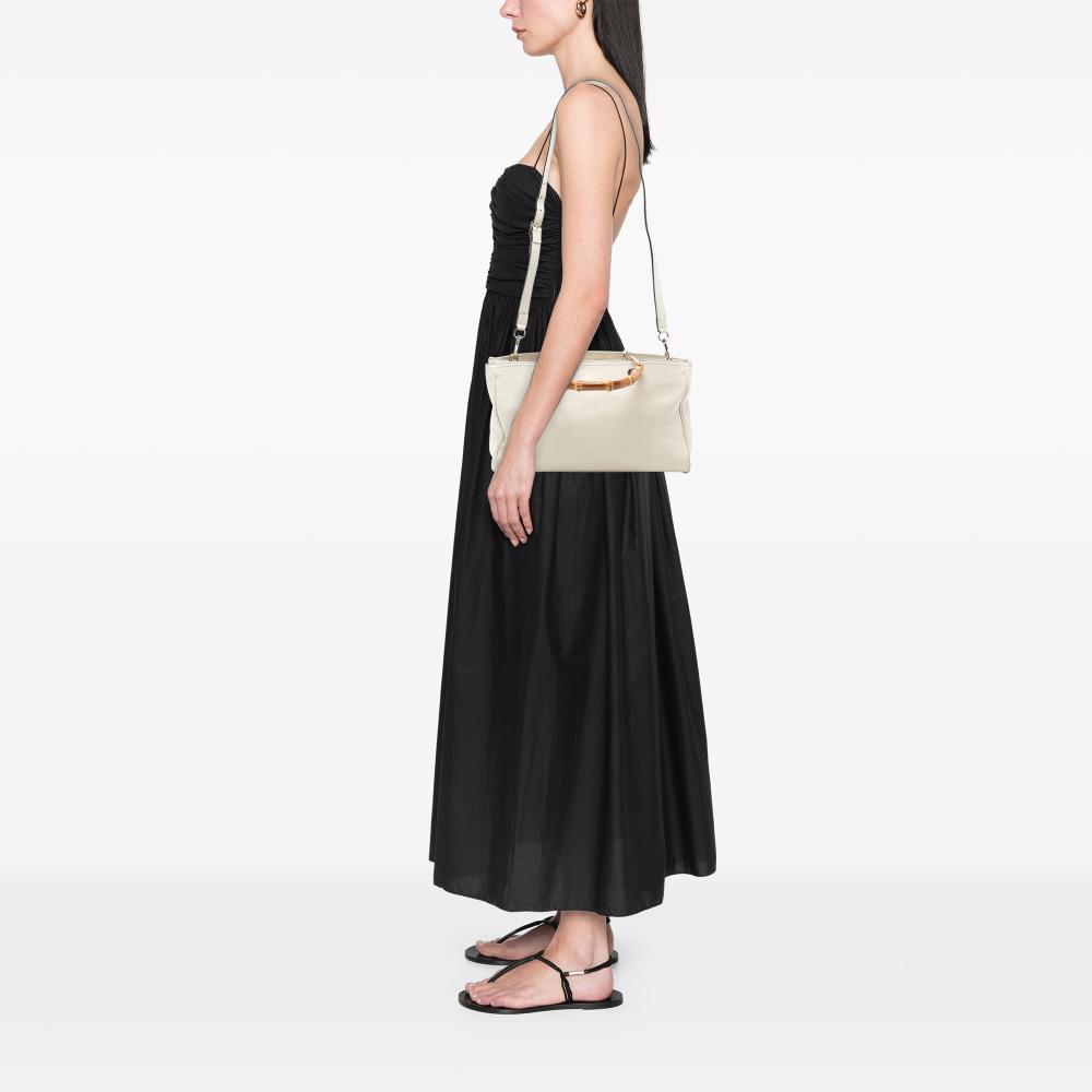 Gucci AB Gucci White Calf Leather Medium skin Bamboo Shopper Satchel Italy