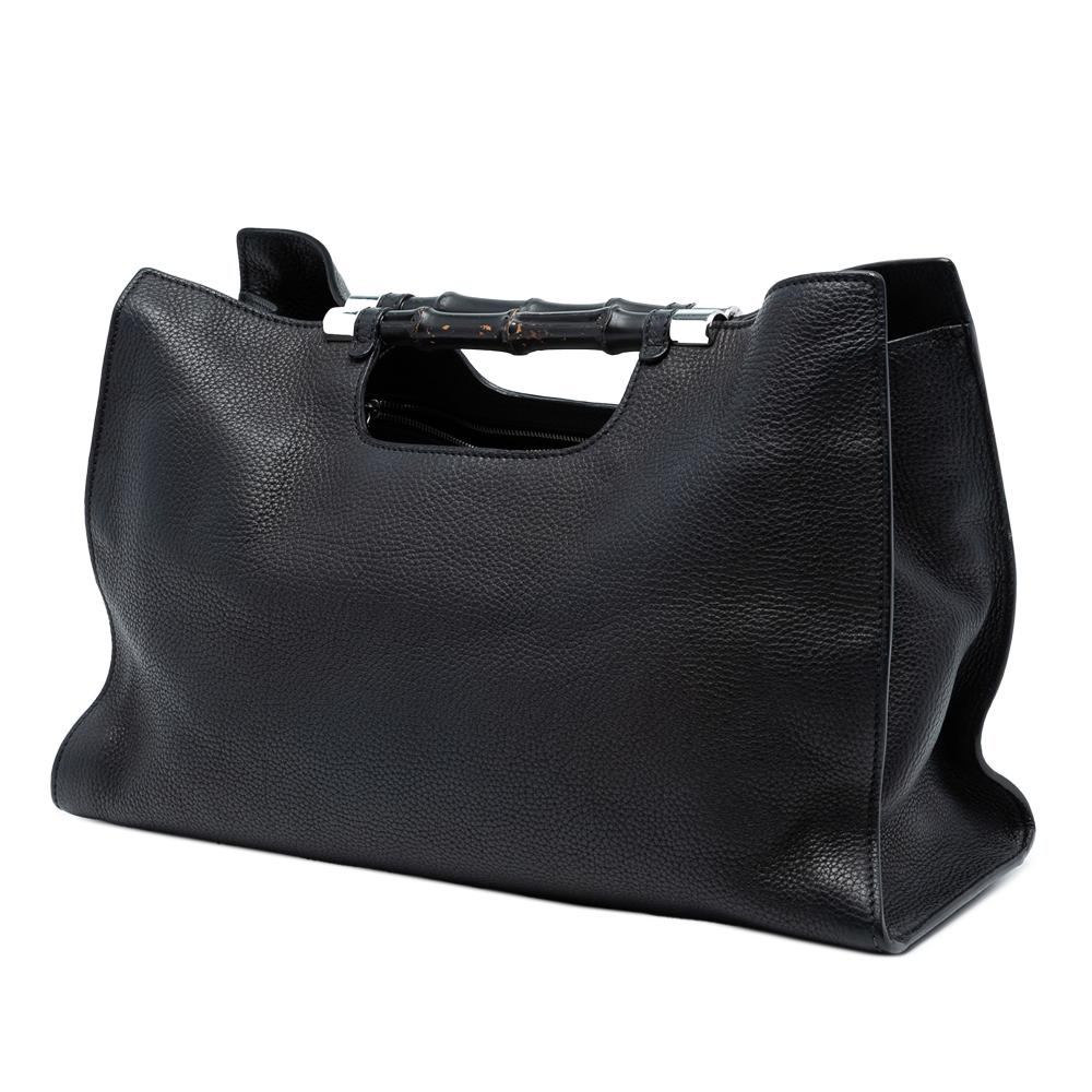 Gucci B Gucci Black Calf Leather Medium skin Bamboo Daily Shopper Satchel Italy