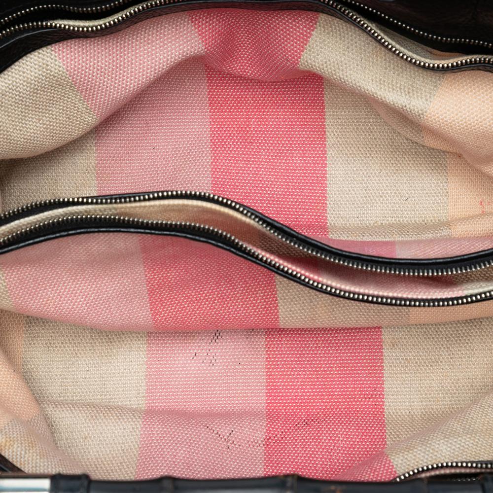 Gucci B Gucci Black Calf Leather Medium skin Bamboo Daily Shopper Satchel Italy