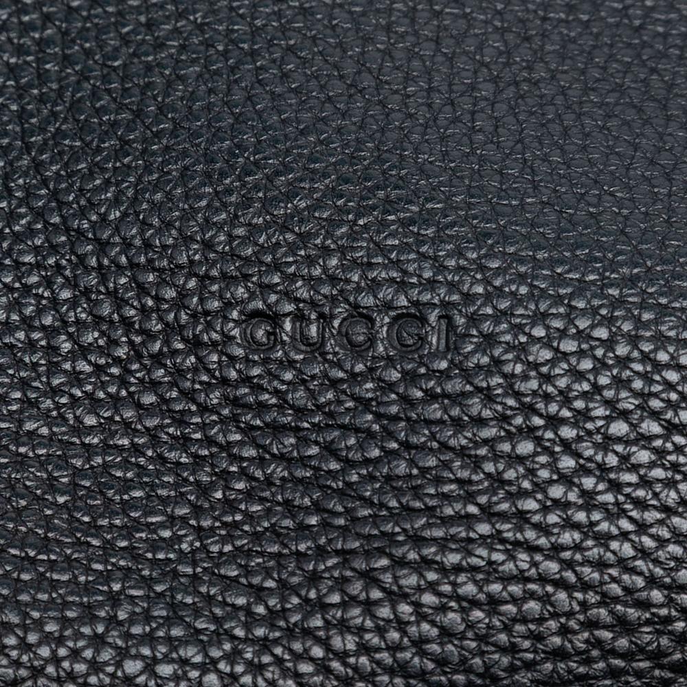 Gucci B Gucci Black Calf Leather Medium skin Bamboo Daily Shopper Satchel Italy