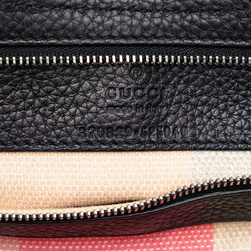 Gucci B Gucci Black Calf Leather Medium skin Bamboo Daily Shopper Satchel Italy