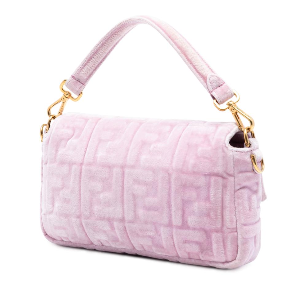 Fendi B Fendi Pink Velvet Fabric Zucca Embossed Baguette Satchel Italy