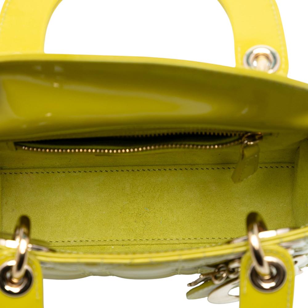 Christian Dior AB Dior Yellow Neon Yellow Patent Leather Leather Mini Patent Cannage Lady Dior Italy