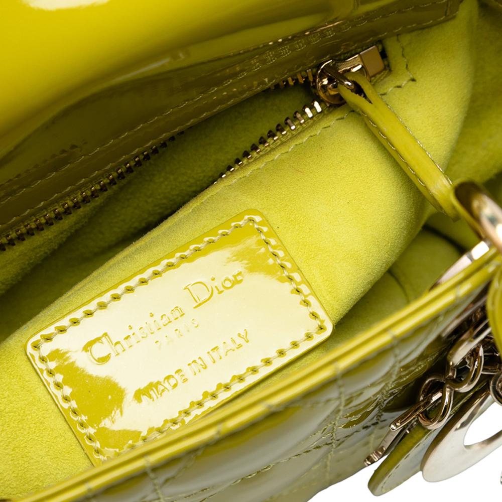 Christian Dior AB Dior Yellow Neon Yellow Patent Leather Leather Mini Patent Cannage Lady Dior Italy