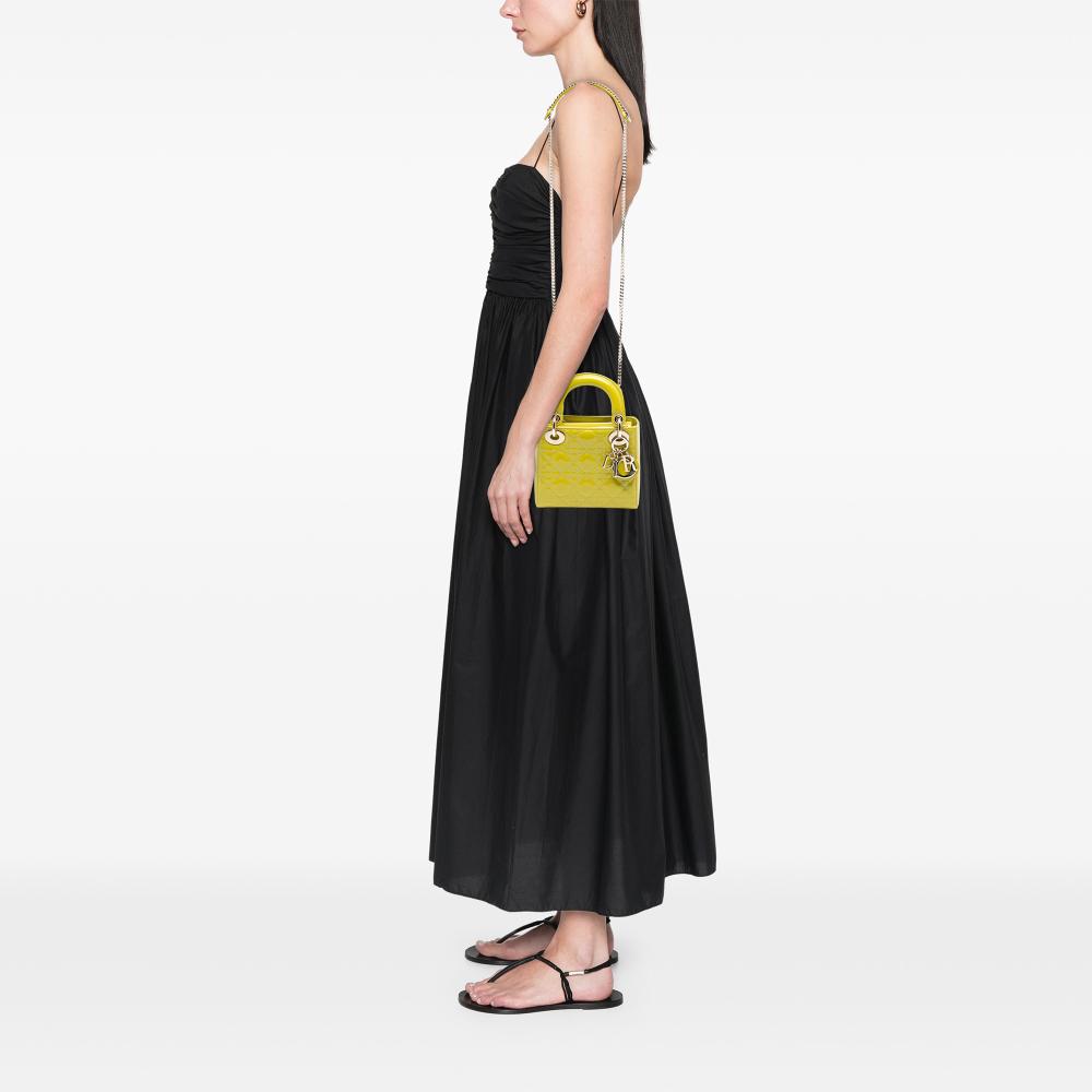 Christian Dior AB Dior Yellow Neon Yellow Patent Leather Leather Mini Patent Cannage Lady Dior Italy