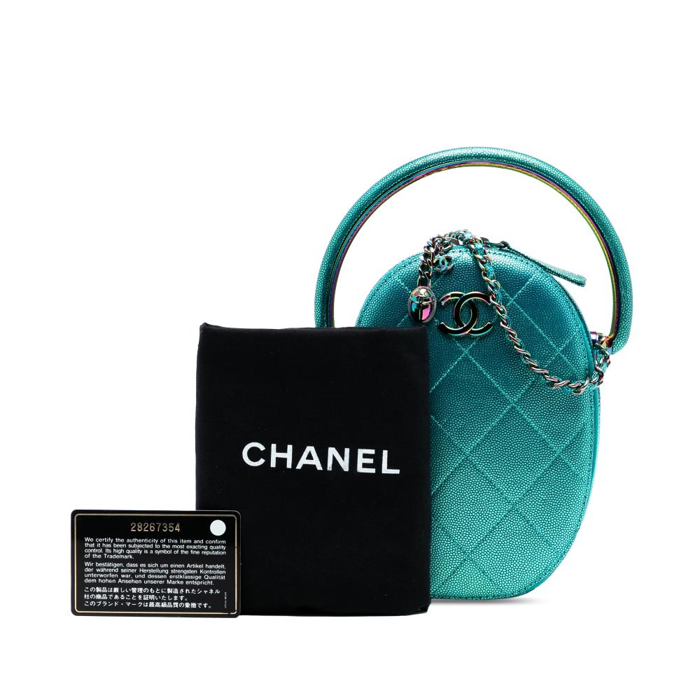 Chanel Blue Quilted Metallic Caviar Rainbow Hardware Oval Camera Bag Italy