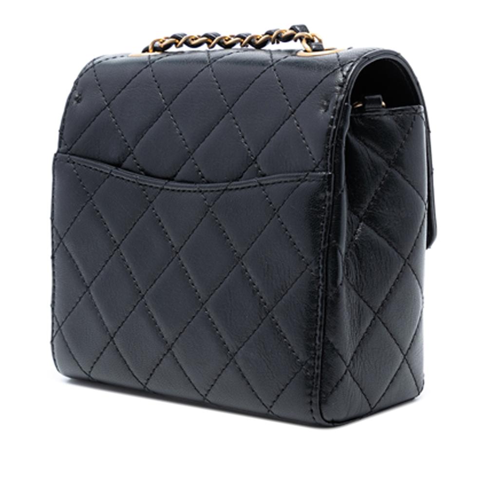 Chanel B Chanel Black Goatskin Leather Mini Square Classic Single Flap Italy